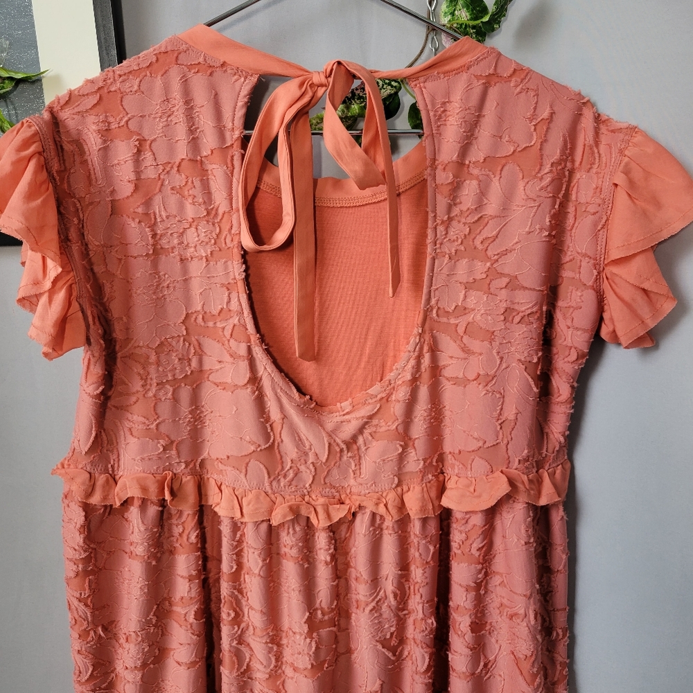 New Anthropologie Textured Ruffle Knit Mini Dress Pink Rose XSP Petite - Picture 5 of 12